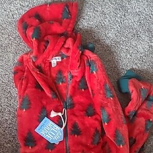 Blue House Red and Green Tree Print Kids Pajama Set